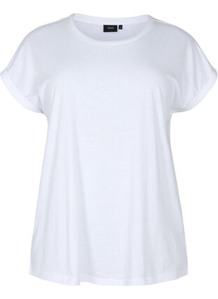 Zizzi Kurzärmeliges T-Shirt aus einer Baumwollmischung, Bright White, Packshot image number 0