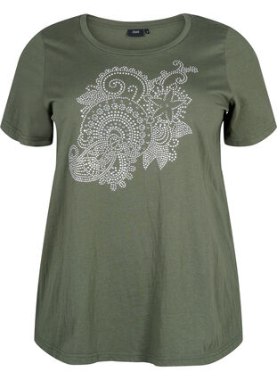 ZizziBaumwoll-T-Shirt mit Strass-Motiv, Thyme w. Rhinestones, Packshot image number 0