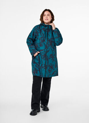 ZizziRegenjacke mit Druck, Deep Teal Black, Model image number 2