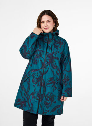 ZizziRegenjacke mit Druck, Deep Teal Black, Model image number 0