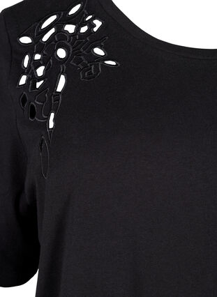 ZizziT-Shirt aus Bio-Baumwolle mit Stickereidetails, Black, Packshot image number 2