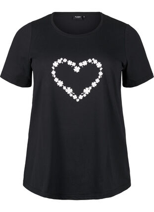 Zizzi FLASH - T-Shirt mit Motiv, Black Flower Heart , Packshot image number 0