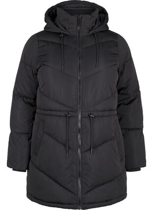 ZizziMittellange Pufferjacke mit Kapuze, Black, Packshot image number 0