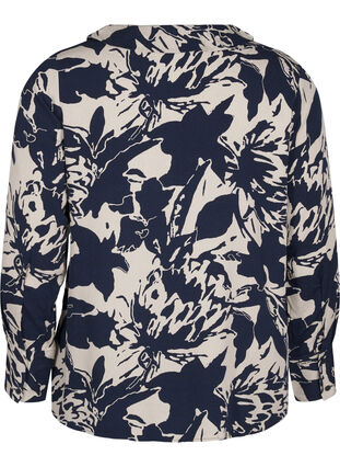 ZizziLangarmshirt mit Print und V-Ausschnitt, Navy Blazer AOP, Packshot image number 1