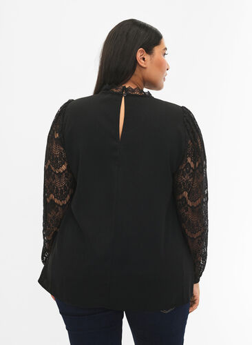 ZizziLangärmelige Bluse mit Spitze, Black, Model image number 1