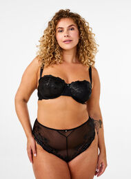 Mesh-Brazilian-Slip mit Stickerei, Black, Model