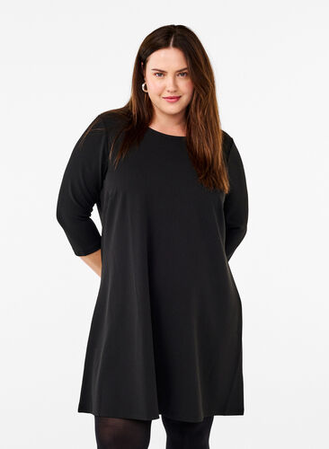 ZizziFLASH – Kurzes Kleid mit A-Linien-Schnitt und 3/4-Ärmeln, Black, Model image number 0