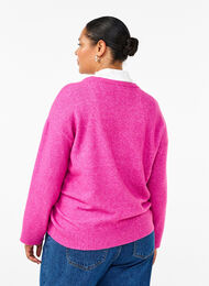 Strickbluse mit Rundhalsausschnitt und Mittelnaht, Fuchsia Red Mel., Model