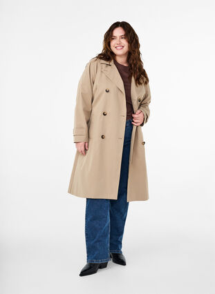 ZizziKlassischer langer Trenchcoat mit Gürtel, Chinchilla, Model image number 3