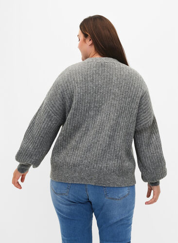 ZizziMelange-Strickjacke aus Feinripp, Light Grey Melange, Model image number 1