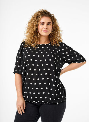 ZizziGepunktete Bluse mit kurzen Ärmeln, Black W. White Dot, Model image number 0