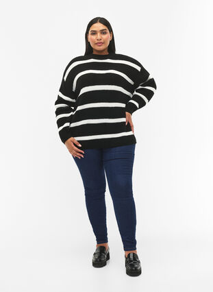 ZizziFLASH – Strickpullover mit Streifen, Black/White Stripe, Model image number 2