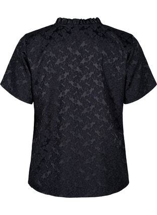 ZizziKurzärmelige Jacquard-Bluse mit Schleifen, Black, Packshot image number 1