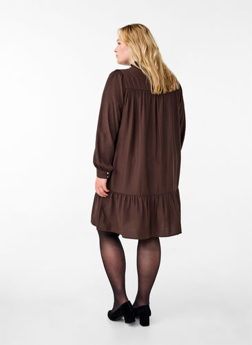 ZizziKurzes Kleid mit Rüschenkragen, Seal Brown, Model image number 1