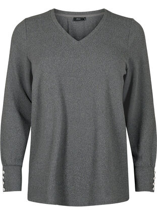 ZizziLangärmelige Bluse mit breitem Ärmelaufschlag und Knöpfen, Dark Grey Melange, Packshot image number 0