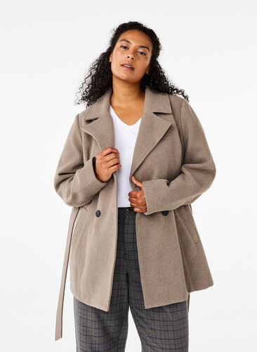 ZizziKurze Wolljacke mit Gürtel, Desert Taupe Mel., Model image number 0