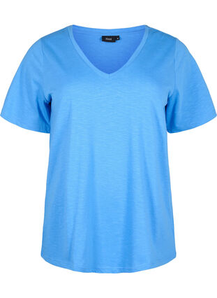 Zizzi Kurzärmliges Basic-T-Shirt mit V-Ausschnitt, Marina, Packshot image number 0