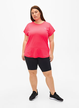 Zizzi Kurzärmeliges Trainings-T-Shirt, Neon Diva Pink, Model image number 2