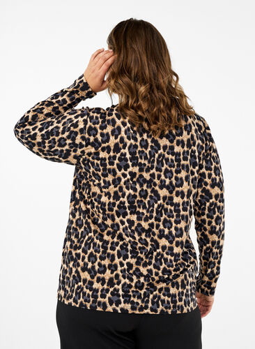 ZizziFLASH - Langärmelige Bluse mit Rollkragen, Leopard Print , Model image number 1