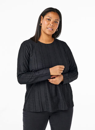 Zizzi Langärmelige Bluse mit Textur, Black, Model image number 0