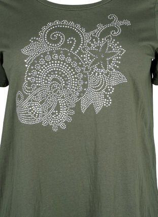 ZizziBaumwoll-T-Shirt mit Strass-Motiv, Thyme w. Rhinestones, Packshot image number 2