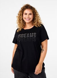 T-Shirt aus Baumwolle mit Strass-Motiv, Black w. Dream, Model