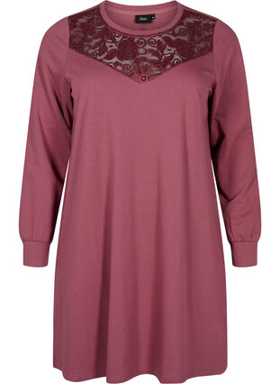 ZizziKurzes Sweatkleid mit Spitzendetail, Rose Brown, Packshot image number 0