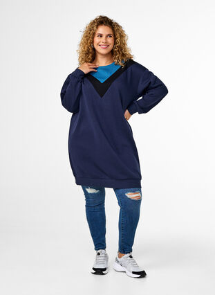 ZizziLanges Sweatshirt mit Farbblock, Navy B. Color Block, Model image number 2