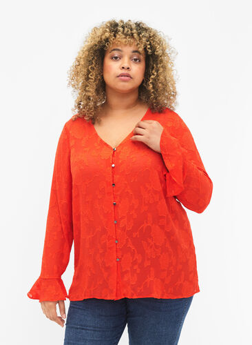 ZizziLangärmliges Hemd mit Jacquard-Look, Orange.com, Model image number 0