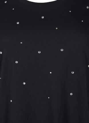 Zizzi Baumwoll-T-Shirt mit Strasssteinen, Black, Packshot image number 2