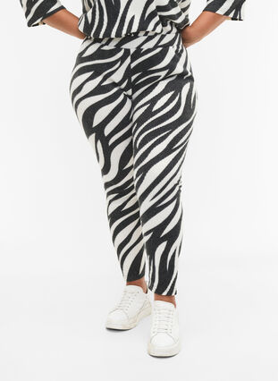 ZizziLeggings mit Zebra-Print, White Zebra, Model image number 2