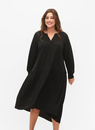 ZizziMidi-Kleid mit langen Ärmeln, Black, Model image number 2