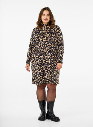 ZizziFLASH – Langärmeliges Kleid mit Rollkragen, Leopard Print, Model image number 2