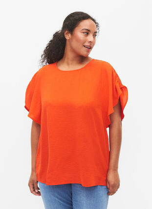 ZizziKurzärmelige Bluse mit Falten, Orange.com, Model image number 0