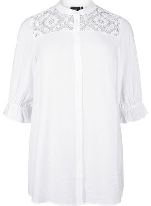 Zizzi Langes Viskose-Shirt mit Spitzendetail, Bright White, Packshot image number 0