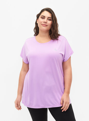 Zizzi Kurzarm Trainingsshirt, African Violet, Model image number 0
