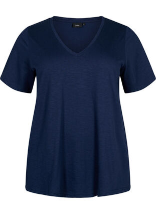 Zizzi Kurzärmeliges Basic T-Shirt mit V-Ausschnitt, Navy Blazer, Packshot image number 0