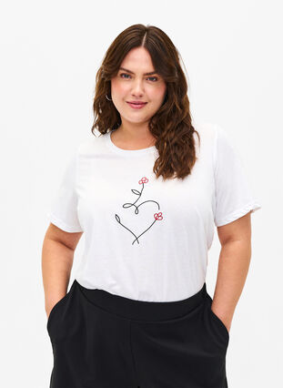 Zizzi FLASH - T-Shirt mit Motiv, Bright White Heart, Model image number 0