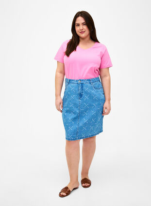 Zizzi Einfarbiges basic T-Shirt aus Baumwolle, Rosebloom, Model image number 2