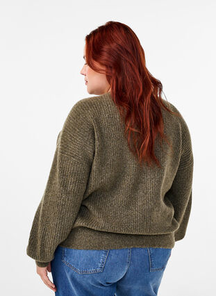 ZizziRippenstrick Strickjacke mit Knöpfen, Dusky Green Mel., Model image number 1