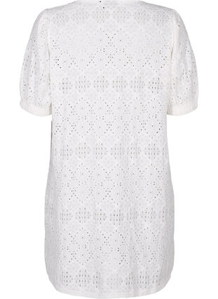 Zizzi Kurzes Kleid mit V-Ausschnitt und Lochmuster, Bright White, Packshot image number 1