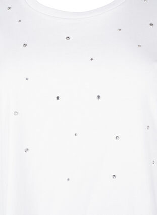Zizzi Baumwoll-T-Shirt mit Strasssteinen, Bright White, Packshot image number 2