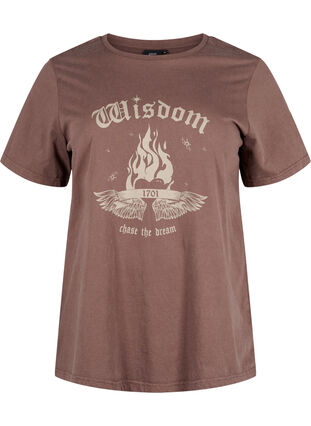 ZizziBedrucktes T-Shirt aus Bio-Baumwolle, Brown Wash W. Wisdom, Packshot image number 0