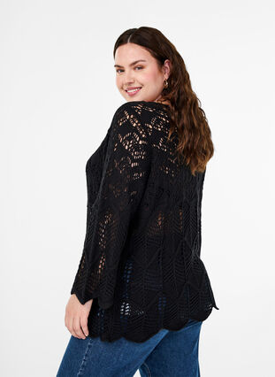 ZizziStrickbluse mit Spitzenmuster, Black, Model image number 1