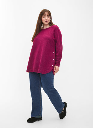 ZizziGestrickter Melange-Pullover mit Perlenknöpfen an den Seiten	, Raspberry Mel., Model image number 2