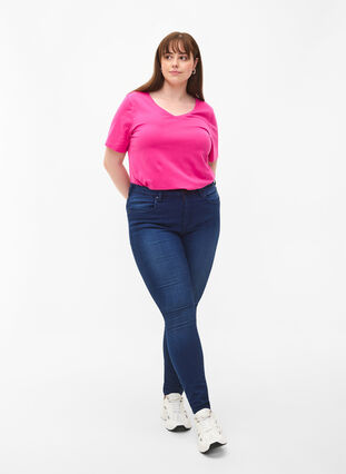 ZizziUnifarbenes Basic-T-Shirt aus Baumwolle, Raspberry Rose, Model image number 2