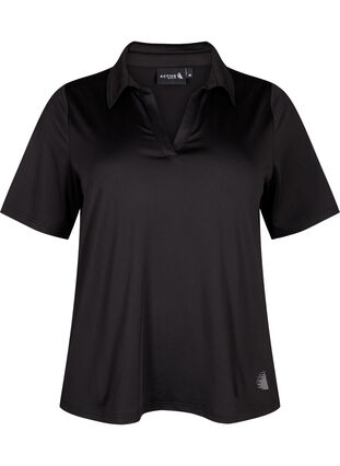 Zizzi Polo-T-Shirt mit V-Ausschnitt, Black, Packshot image number 0