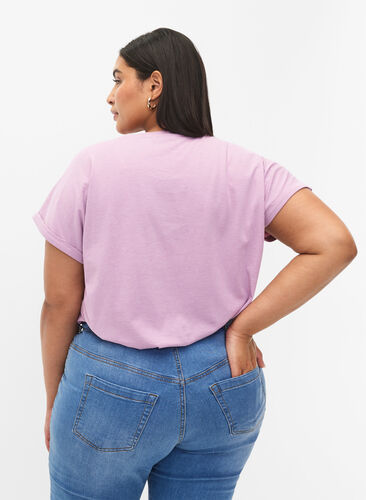 Zizzi Kurzärmeliges T-Shirt aus einer Baumwollmischung, Lavender Mist, Model image number 1