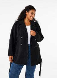 Kurze Wolljacke mit Gürtel, Black, Model