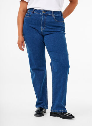 Zizzi Gemma Jeans mit hoher Taille und gerader Passform, Dark blue, Model image number 2
